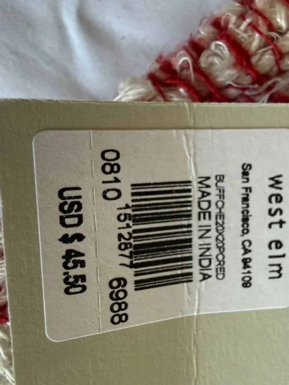 West Elm Chunky Weave Pillow Cover 20X20 NWT